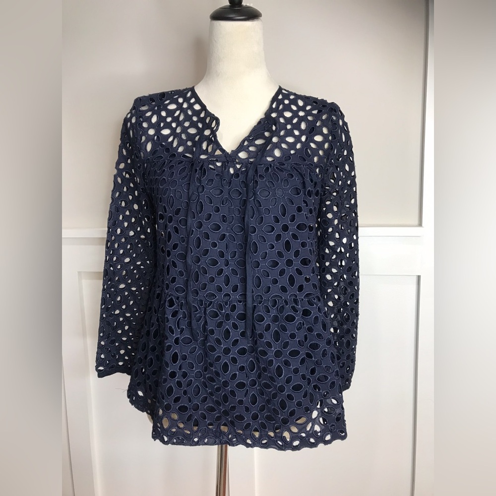 J CREW Navy Blue Longsleeve Eyelet Tank Top Shirt XXS NEW W TAGS